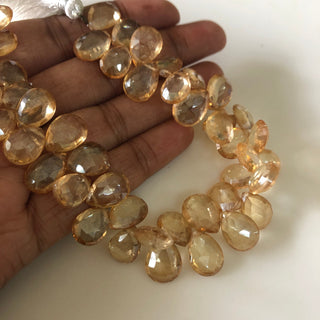 4 Inch/8 Inch Strand 12mm Citrine Color Coated Crystal Quartz Briolette Beads, Pear Shaped Faceted Yellow Quartz Briolette Beads, GDS1869