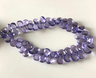 10mm to 12mm 10"/5" Strand Pear Shaped Amethyst Color Coated Crystal Quartz Briolette Beads, Faceted Purple Quartz Briolette Beads, GDS1870