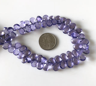 10mm to 12mm 10"/5" Strand Pear Shaped Amethyst Color Coated Crystal Quartz Briolette Beads, Faceted Purple Quartz Briolette Beads, GDS1870