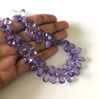 10mm to 12mm 10"/5" Strand Pear Shaped Amethyst Color Coated Crystal Quartz Briolette Beads, Faceted Purple Quartz Briolette Beads, GDS1870