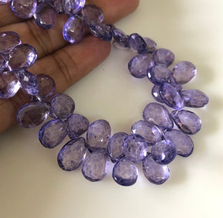 10mm to 12mm 10"/5" Strand Pear Shaped Amethyst Color Coated Crystal Quartz Briolette Beads, Faceted Purple Quartz Briolette Beads, GDS1870