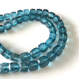 6mm to 8mm London Blue Topaz Color Coated Crystal Quartz Box Beads, Blue Topaz Crystal Faceted Box Beads, 17 Inch/8.5 Inch Strand, GDS1871