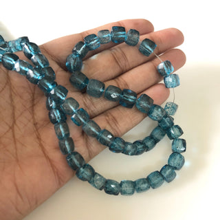 6mm to 8mm London Blue Topaz Color Coated Crystal Quartz Box Beads, Blue Topaz Crystal Faceted Box Beads, 17 Inch/8.5 Inch Strand, GDS1871