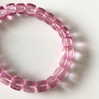 Pink Sapphire Color Coated Crystal Quartz Box Beads, Faceted Pink Sapphire Color 7mm to 8mm Beads, Sold As 4 Inch/8 Inch Strand, GDS1873