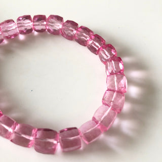 Pink Sapphire Color Coated Crystal Quartz Box Beads, Faceted Pink Sapphire Color 7mm to 8mm Beads, Sold As 4 Inch/8 Inch Strand, GDS1873