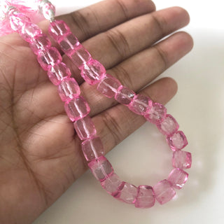 Pink Sapphire Color Coated Crystal Quartz Box Beads, Faceted Pink Sapphire Color 7mm to 8mm Beads, Sold As 4 Inch/8 Inch Strand, GDS1873