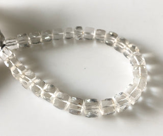 6.5mm to 7.5mm Crystal Quartz Box Beads, Faceted Clear Quartz Crystal Box Beads, Sold As 3.75 Inch/7.5 Inch Strand, GDS1874