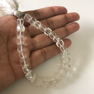 6.5mm to 7.5mm Crystal Quartz Box Beads, Faceted Clear Quartz Crystal Box Beads, Sold As 3.75 Inch/7.5 Inch Strand, GDS1874