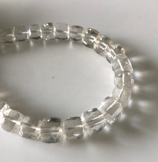 6.5mm to 7.5mm Crystal Quartz Box Beads, Faceted Clear Quartz Crystal Box Beads, Sold As 3.75 Inch/7.5 Inch Strand, GDS1874