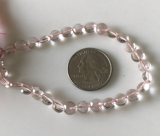 6.5mm Pink Sapphire Color Coated Crystal Quartz Coin Beads, Natural Quartz Crystal Center Drilled Coin Beads, Sold As 8" Strand, GDS1875