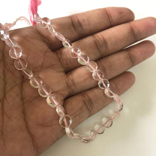 6.5mm Pink Sapphire Color Coated Crystal Quartz Coin Beads, Natural Quartz Crystal Center Drilled Coin Beads, Sold As 8" Strand, GDS1875