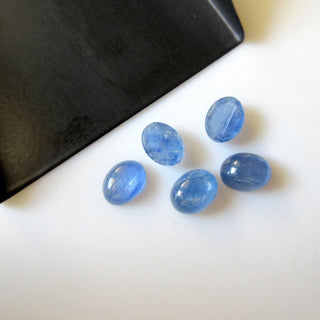 6 Pieces 9x7mm Oval Shaped Natural Blue Kyanite Loose Gemstone Cabochons, Smooth Flat Back Blue Kyanite Cabochon, GDS1924/3