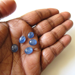 6 Pieces 9x7mm Oval Shaped Natural Blue Kyanite Loose Gemstone Cabochons, Smooth Flat Back Blue Kyanite Cabochon, GDS1924/3