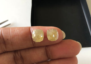 2 Pieces 3.70CTW/8.5mm Matched Pair Fancy Geo Square Shape Yellow White Diamond Rose Cut Loose Cabochon, Faceted Rose Cut Diamond, DDS644/3