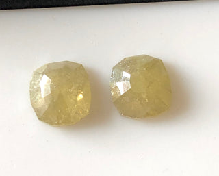 2 Pieces 3.70CTW/8.5mm Matched Pair Fancy Geo Square Shape Yellow White Diamond Rose Cut Loose Cabochon, Faceted Rose Cut Diamond, DDS644/3