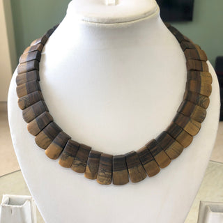 Natural Matte Rough Tiger Eyes Layout Necklace Gemstone Bib Necklace Cleopatra Collar Necklace, Both Side Wearable 13"/17mm To 23mm, GDS1906