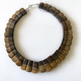 Natural Tiger Eyes Layout Necklace Gemstone Bib Necklace Collar Necklace, Both Side wearable Rough and Matte 11"/13mm To 23mm, GDS1907