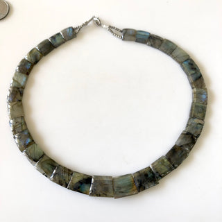 Natural Labradorite Layout Necklace, Bib Necklace, Cleopatra Necklace, Graduated Collar Necklace, 13" 11x12mm To 15x19mm 30 Pieces, GDS1909