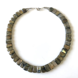 Natural Labradorite Layout Necklace, Bib Necklace, Cleopatra Necklace, Graduated Collar Necklace, 12" 11x9mm To 15x10mm 43 Pieces, GDS1910