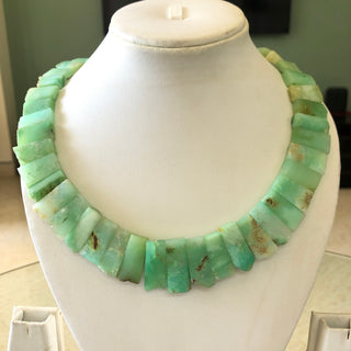 Natural Raw Chrysoprase Layout Necklace Gemstone Bib Necklace Cleopatra Necklace Collar Necklace For Women, 14" 14mm To 27mm, GDS1916