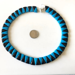 Natural Black Onyx/Howlite Turquoise Layout Necklace, Cleopatra Necklace, Graduated Collar Necklace, 14" 17mm 76 Piece, GDS1918