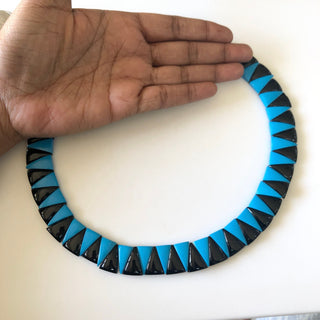 Natural Black Onyx/Howlite Turquoise Layout Necklace, Cleopatra Necklace, Graduated Collar Necklace, 14" 17mm 76 Piece, GDS1918