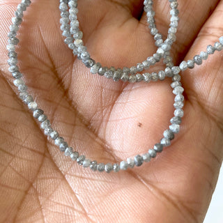 2mm To 2.5mm Grey Raw Uncut Smooth Round Natural Diamond Beads, Conflict Free Gray River Rough Diamond, Sold As 4/8/16 Inch Strand, DDS671/2