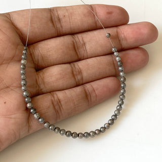 2mm To 3mm Natural Grey Smooth Polished Round Diamond Beads, Gray Diamond Ball Shape Beads, Rare Diamonds, Sold As 6 Inch/10 Beads, DDS681/1