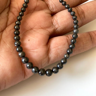 2mm To 4.5mm Natural Black Smooth Polished Round Diamond Beads, Rare Diamond Ball Shape Beads, Sold As 6 Inch/10 Beads, DDS681/3