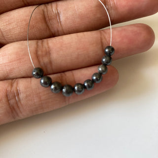 2mm To 4.5mm Natural Black Smooth Polished Round Diamond Beads, Rare Diamond Ball Shape Beads, Sold As 6 Inch/10 Beads, DDS681/3