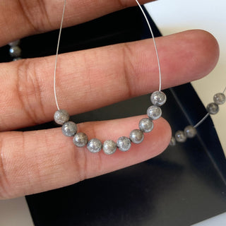 3.5mm To 4.5mm Natural Grey Smooth Polished Round Diamond Beads, Rare Gray Diamond Ball Shape Beads, Sold As 6 Inch/10 Beads, DDS681/2