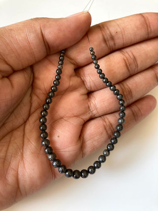 2mm To 4.5mm Natural Black Smooth Polished Round Diamond Beads, Rare Diamond Ball Shape Beads, Sold As 6 Inch/10 Beads, DDS681/3