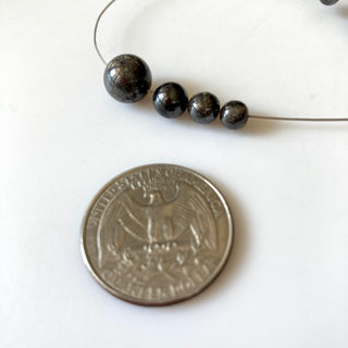 4 Pieces Huge 4.5mm To 9.5mm Natural Black Smooth Polished Round Diamond Beads, Rare Diamond Ball Shape Beads, DDS681/4