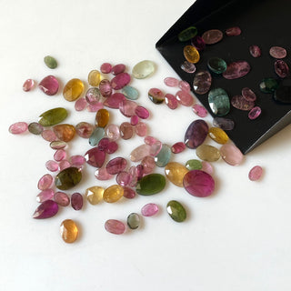 10 Pieces Natural Multi Tourmaline Rose Cut Cabochon, 4mm To 10mm Pink Tourmaline Green Tourmaline Flat Back Faceted Gemstone Loose, RS27/2