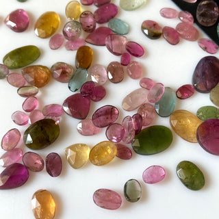 10 Pieces Natural Multi Tourmaline Rose Cut Cabochon, 4mm To 10mm Pink Tourmaline Green Tourmaline Flat Back Faceted Gemstone Loose, RS27/2