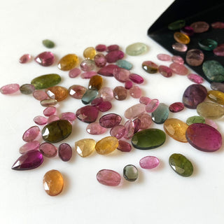 10 Pieces Natural Multi Tourmaline Rose Cut Cabochon, 4mm To 10mm Pink Tourmaline Green Tourmaline Flat Back Faceted Gemstone Loose, RS27/2