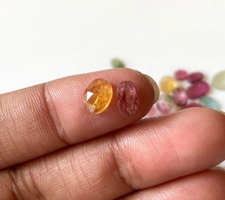 10 Pieces Natural Multi Tourmaline Rose Cut Cabochon, 4mm To 10mm Pink Tourmaline Green Tourmaline Flat Back Faceted Gemstone Loose, RS27/2