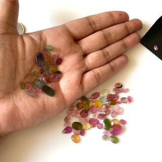 10 Pieces Natural Multi Tourmaline Rose Cut Cabochon, 4mm To 10mm Pink Tourmaline Green Tourmaline Flat Back Faceted Gemstone Loose, RS27/2