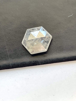 5.6mm/0.40CTW OOAK Natural Clear White Hexagon Shield Shape Rose Cut Diamond Loose, Faceted Flat Back Diamond Cabochon For Ring, DDS689/3