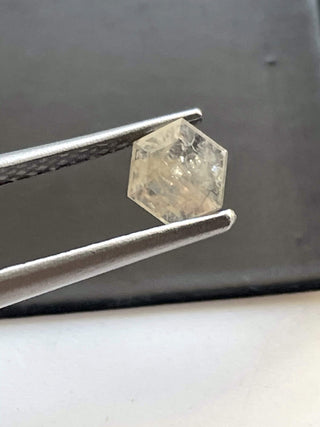 5.6mm/0.40CTW OOAK Natural Clear White Hexagon Shield Shape Rose Cut Diamond Loose, Faceted Flat Back Diamond Cabochon For Ring, DDS689/3