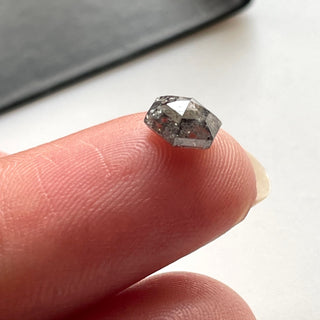 0.81CTW/6.1mm Clear Grey/Black Hexagon Shaped Salt and Pepper Faceted Rose Cut Diamond Loose Flat Back Cabochon, DDS685/16