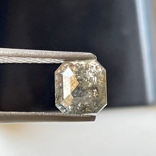 OOAK 0.98CTW/6.3mm Clear Grey Black Asscher Cut Shaped Salt And Pepper Rose Cut Loose Diamond, Faceted Rose Cut Diamond Cabochon, DDS688/2