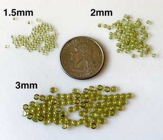 30 Pieces Tiny Calibrated Peridot Smooth Round Gemstones Loose, 1.5mm/2mm/3mm Melee Size Natural Peridot Flat Back Cabochon, GDS1937