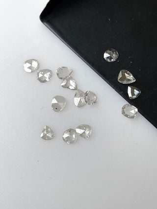 5 Pieces 3mm To 4mm Natural Clear White Diamond Rose Cut Loose Cabochon, Faceted Flat Back White Clear Rose Cut Diamond Loose, DDS531