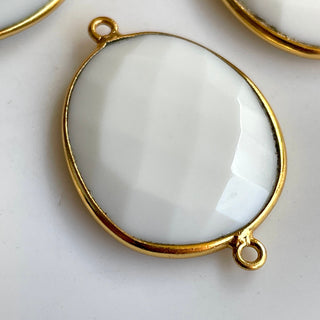 5 Pieces 25mm Approx White Agate Rose Cut Connector, 925 Sterling Silver Vermeil Gold Connectors, Bezel Gemstone Connectors, GDS1939