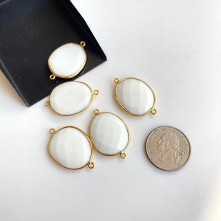 5 Pieces 25mm Approx White Agate Rose Cut Connector, 925 Sterling Silver Vermeil Gold Connectors, Bezel Gemstone Connectors, GDS1939