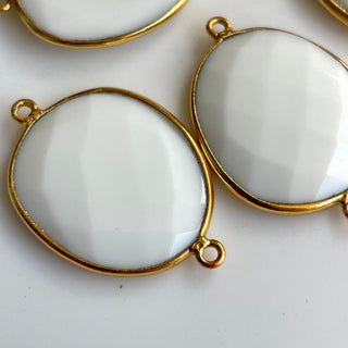 5 Pieces 25mm Approx White Agate Rose Cut Connector, 925 Sterling Silver Vermeil Gold Connectors, Bezel Gemstone Connectors, GDS1939