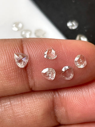 5 Pieces 3mm To 4mm Natural Clear White Diamond Rose Cut Loose Cabochon, Faceted Flat Back White Clear Rose Cut Diamond Loose, DDS531