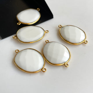 5 Pieces 25mm Approx White Agate Rose Cut Connector, 925 Sterling Silver Vermeil Gold Connectors, Bezel Gemstone Connectors, GDS1939