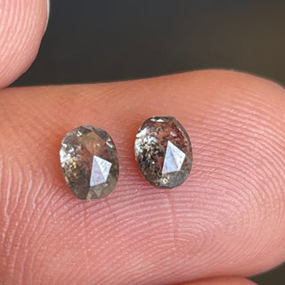 4x3mm Clear Grey/Black Oval Shaped Salt and Pepper Faceted Rose Cut Diamond Loose Double Cut Oval Calibrated Diamond, DDS700/17